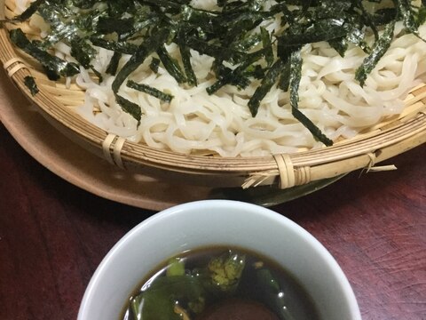 椎茸とかき菜のざるうどん。